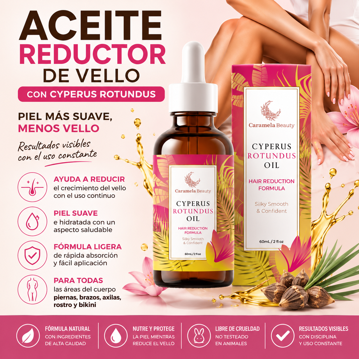 Aceite removedor de vello - Piel Suave y Sin Vello en Minutos